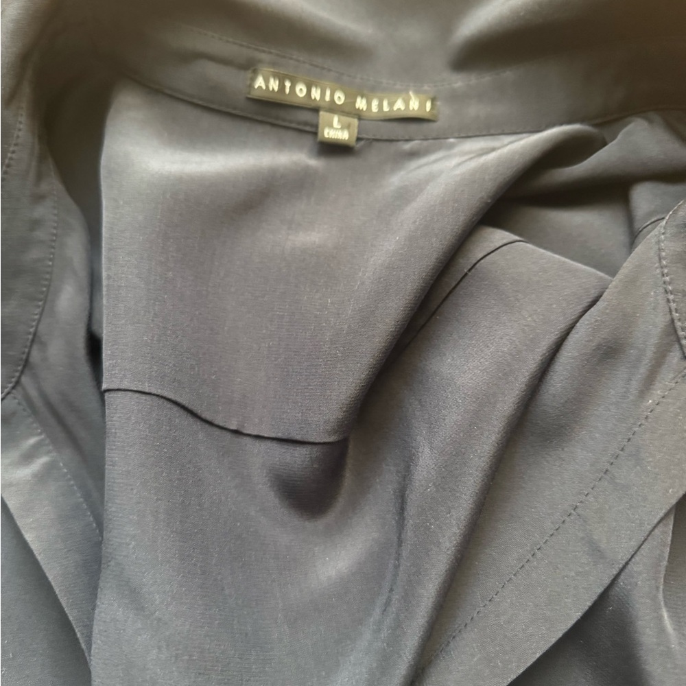ANTONIO MELANI Navy Silk Long Sleeve Button Down Shirt - Picture 5 of 8